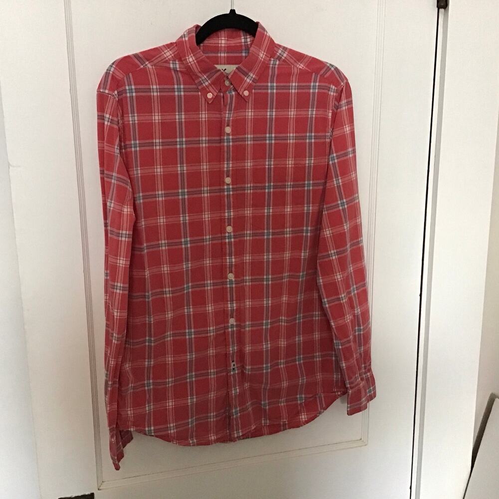 American Eagle Seriously Soft Red, Blue, & White Plaid 100% Cotton Button Up S
